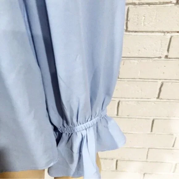 J.Crew Women’s Drapey Blue ruffle tie-neck top - Size Medium - Picture 7 of 14